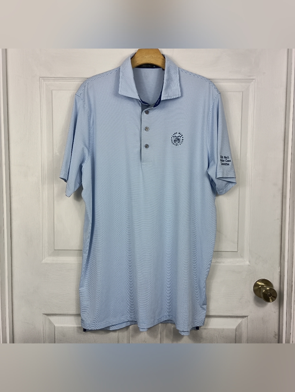Greyson Golf Polo Shirt XL Mens Blue Stripe Lago Mar Country Club Member Guest